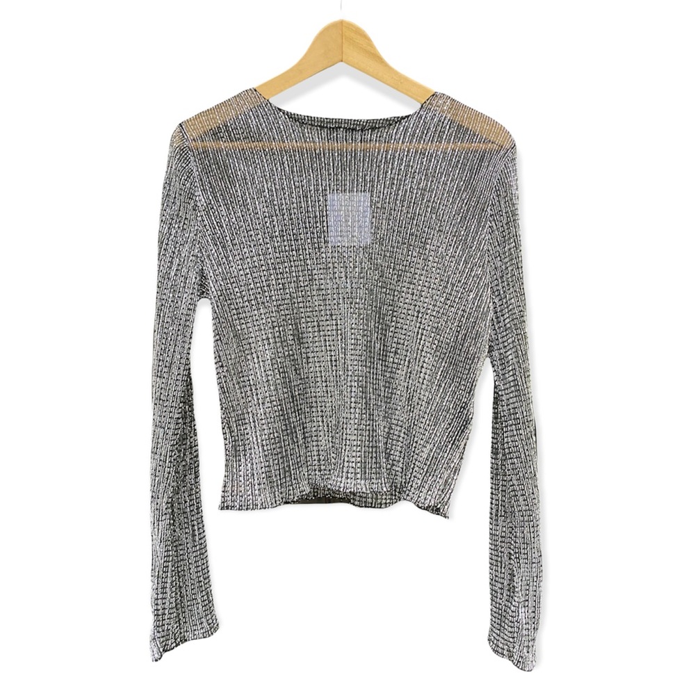 Topshop metallic/ black long sleeve sheer top